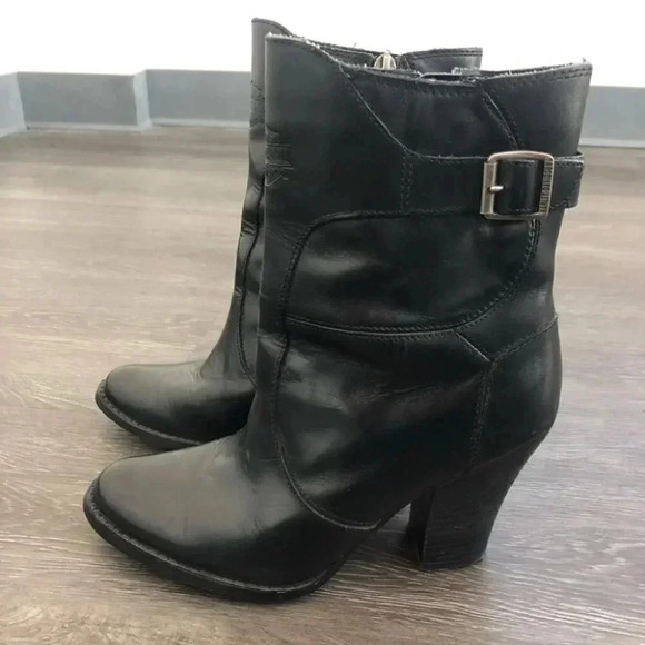 Harley Davidson Black Leather Heeled Western Block Heel Mid Calf Boots Point Toe - Picture 5 of 13